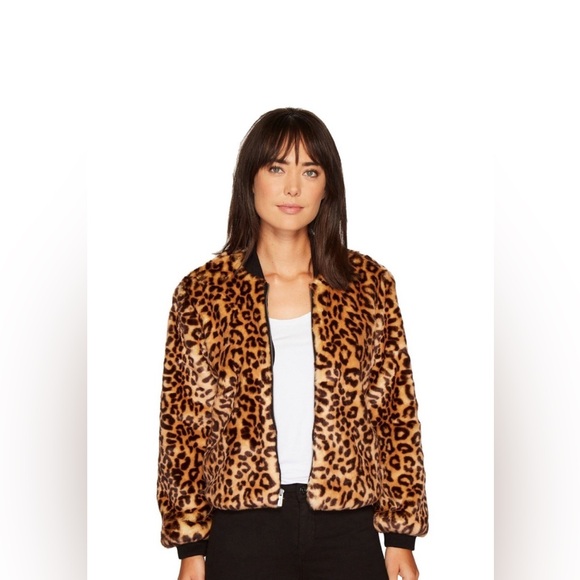 Splendid Women’s Jacket Cheetah Print Fur Bomber Jacket - size: medium - Picture 1 of 10